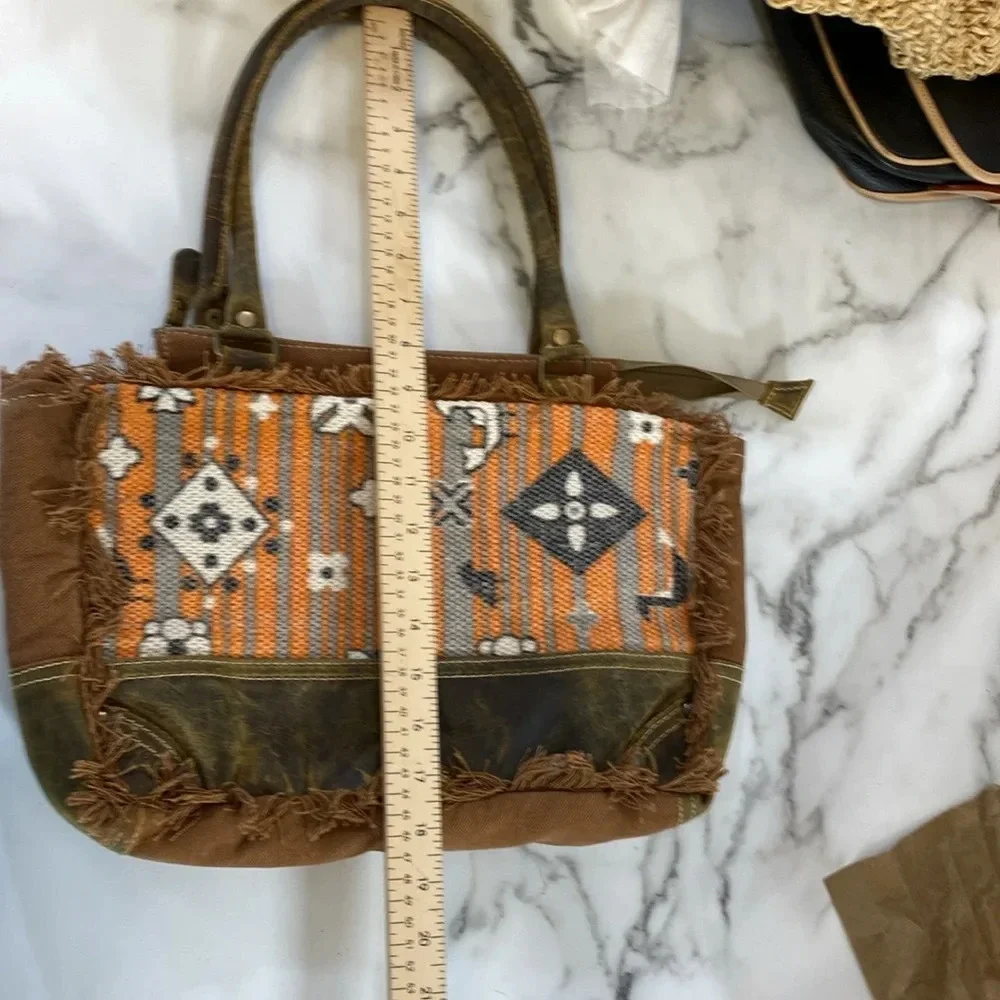 Myra‎ Bag Sequoia Dreams Shoulder Bag Western Brown Tan Cotton Leather Boho